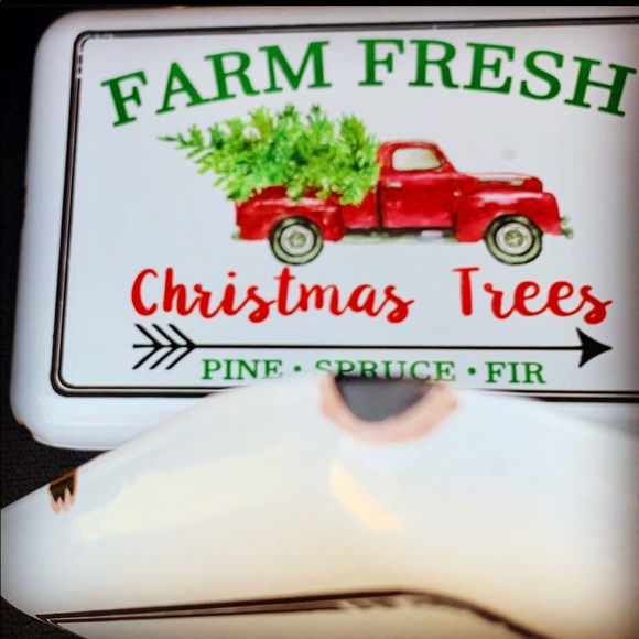 Farmhouse Christmas Red Truck Enamel Metal Sign - Picture 6 of 6